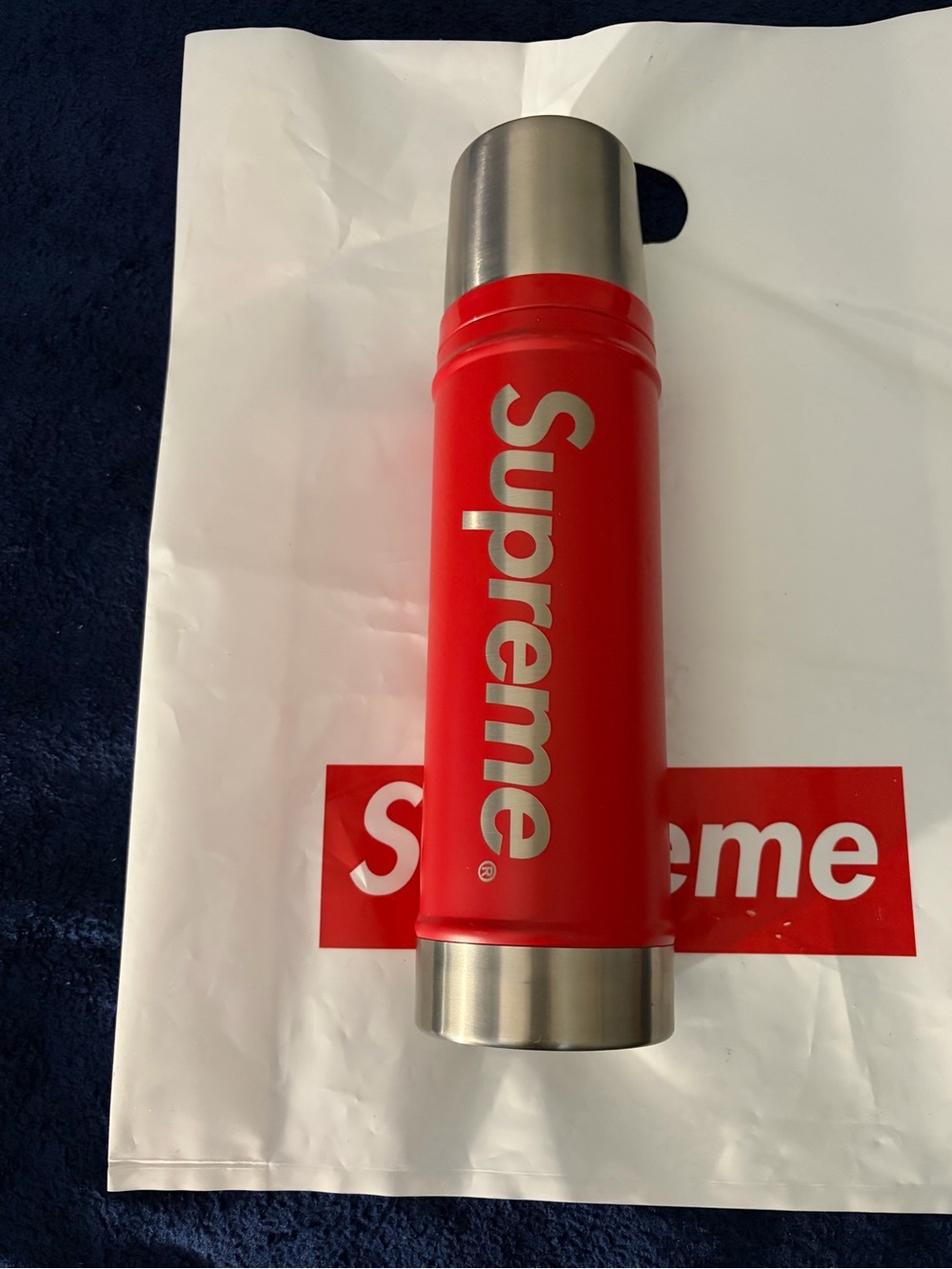 Supreme Red Stainless Steel Thermos with Silver Accents